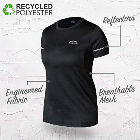 Image of HEELIUM Women's Polyester T-Shirt for Sports, Gym, Yoga & Running, Black, Strechable Fit, Quick Dry (Sizes - S: 33 inch, M: 35 inch, L: 37 inch, XL: 39 inch)