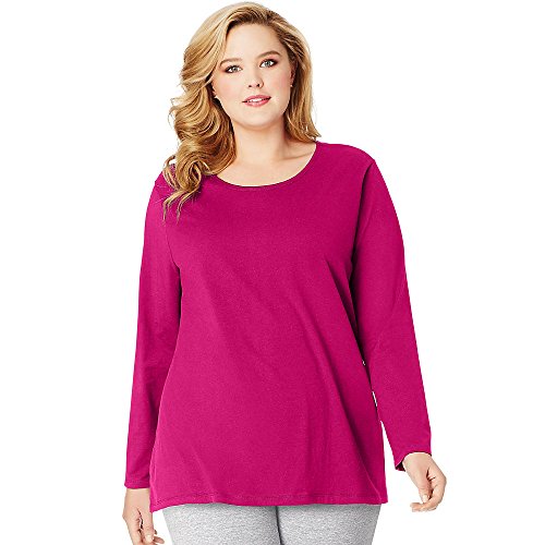 Just My Size Women's Plus Size Long Sleeve Tee, Sizzling Pink, 3X