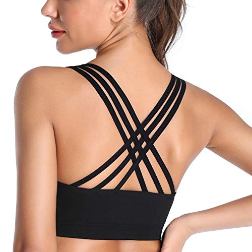 MIRITY Padded Strappy Sports Bras for Women Comfortable Activewear Workout Bra Color Black Grey Size L