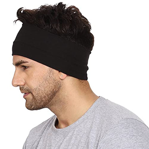 Image of Gajraj Wide, Moisture Wicking and Non-Slip Exercise Workout Cotton Headband for Men and Women (Black)