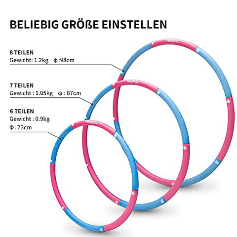 Image of PROIRON Weighted Hula Hoop 1.2kg/1.8kg, Fitness Hula Hoops for Adults, Foam Padded Exercise Hula Hoop Detachable 73-98cm