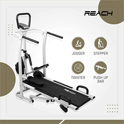 Reach T-100 4 in 1 Manual Treadmill for Home Gym | Multi-Functional (Jogger, Twister, Stepper & Push-up bar) Treadmill | 3 Level Manual Incline | For Full Body Workouts | Max User Weight 120kg