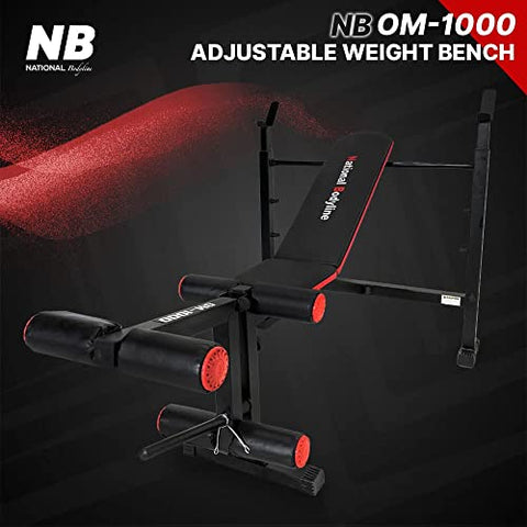 Image of National Bodyline Adjustable Weight Bench Full Body Workout, Foldable Inclined Decline Flat Strength Training Fitness with Leg Curl & Extension (Silver) - Max Weight Capacity on Crutches: 400 LB