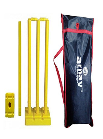 Image of arnav Plastic Cricket Full Size, Four Stumps, One Base of Three Stumps, One Base of Single Stump Bowler Side in Tatron Cover - Multicolour