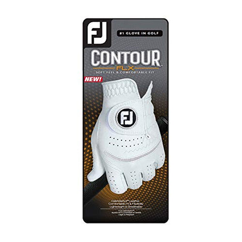 Image of FootJoy Men's Contour FLX Golf Glove, Pearl, Medium/Large, Worn on Left Hand