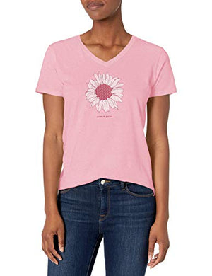 Life is Good Womens Crusher Flower Graphic V-Neck T-Shirt, Happy Pink, XX-Large