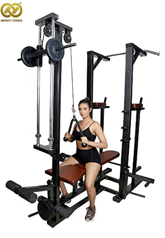 Image of INFINITY FITNESS Alloy Steel, Foam 20 in 1 ABS Tower with Ground Pully Handle and Gym Decline Bench and Push up Workout Equipment (300 kg Capacity)