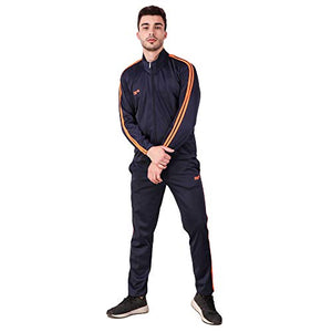 Pro Sports Men's Tracksuit (PRO_TrackSuit_SuperPoly-7000B_L_Navy Blue & Orange_Large)
