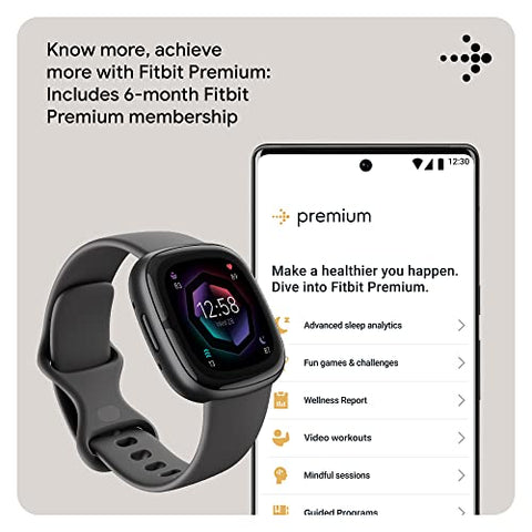 Image of Fitbit Sense 2 Health & Fitness Watch (Shadow Grey / Graphite Aluminium) with 6-Month Premium Membership