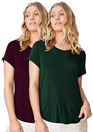 Fabricorn Stylish Combo of Plain B. Green and Wine Color Up and Down Cotton Tshirt for Women (Wine and B. Green, 3X-Large)