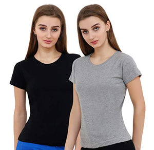 Reifica Women's T-Shirt (Pack of 2) (REFWCOM-2-BG-M_Black And Grey_Medium)