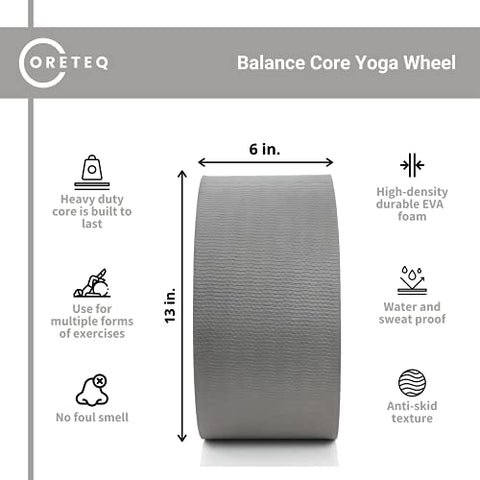 Image of Coreteq Balance Core Yoga Wheel EVA Foam Padded 13 x 6 inch Extra Wide (Grey-Orange)