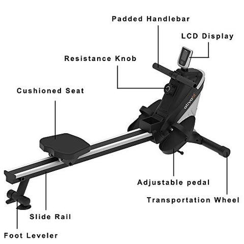 Image of ATIVAFIT Health & Fitness Magnetic Rowing Machine with LCD Display (Black)