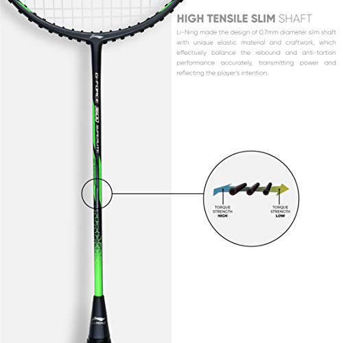 Li-Ning G-Force Superlite 3600 Carbon-Fiber Strung Badminton Racquet with Free Full Cover(Dark Grey / Gold,Set of 1)