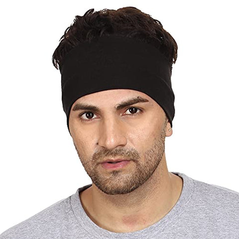 Image of Gajraj Wide, Moisture Wicking and Non-Slip Exercise Workout Cotton Headband for Men and Women (Black)