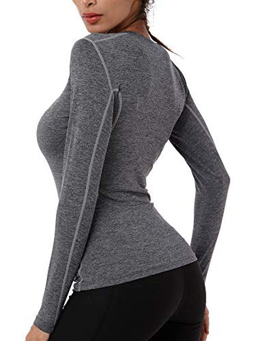 Image of Neleus Women's 3 Pack Dry Fit Athletic Compression Long Sleeve T Shirt,8019,Black/Grey/Coffee,XL