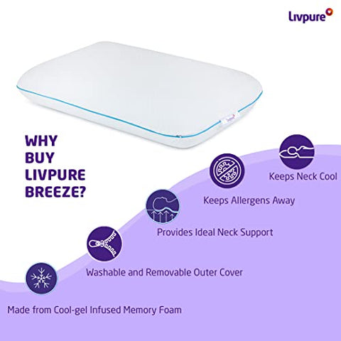 Image of Livpure Smart Memory Foam Cool Gel Infused Pillow with Standard Size 16 x 24 Inch - White ( Pack of 1 )