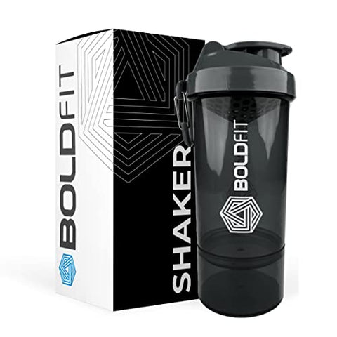 Image of Boldfit Smart Shaker Bottles For BCAA & Pre-Post Workout Supplement Protein Shake Gym Sipper Bottle For Men & Women, BPA Free With Storage Compartment -600ml, Black