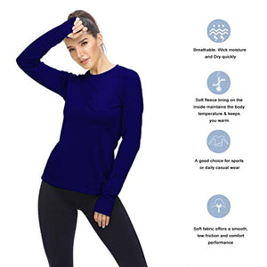 HISKYWIN Womens Thumb Hole,Raglan Sleeve,Long Sleeve Tee Crew Neck Fleece T-Shirt HF28-Dark Blue-L