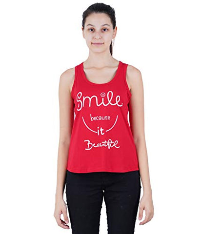 Image of Midaas Women Cotton Printed Sleeveless Tshirt Red X-Large