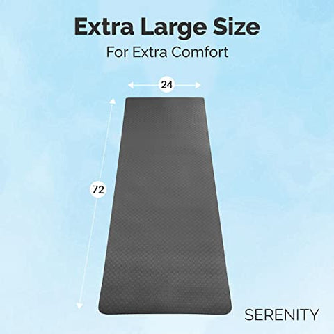 Image of Serenity Everyday Yoga Mat & Carry Strap for Men, Women & Kids Fitness | EVA Material Extra Thick, Long & Wide Exercise Mat For Home Gym, Yoga, Meditation, Pilates & Outdoor Workout | Soft, Easy to Fold, Anti Skid, Anti Slip (6MM, Granite Grey)