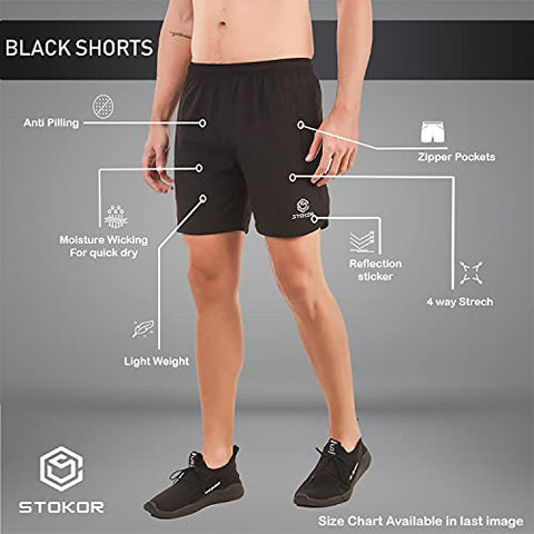 Image of STOKOR Athleisure Men's Regular Fit Sports Shorts | Quick Dry Technology | (Large, Black)