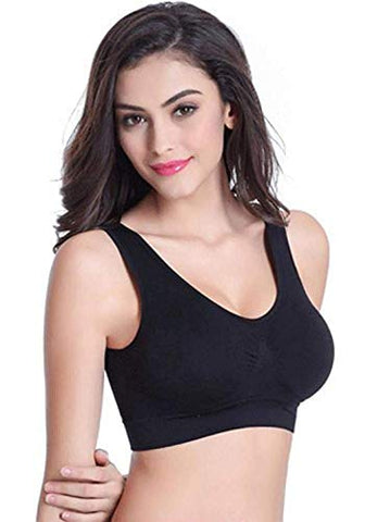 Image of Craava Women Polycotton Non Padded Non-Wired Air Sports Bra Inner Wear for Daily Use Slip On Black White Skin Fit Size 28 to 34