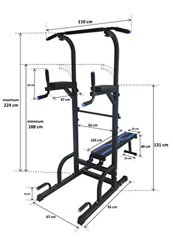 Image of Dolphy Steel Free Standing Pull up Bar, Parallel Bar, Dips Station and Push up Bar- Power Tower