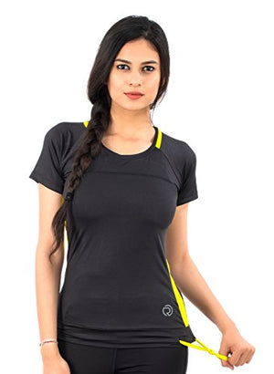 TRUEREVO Women's T-Shirt (161126MBLKCYLW_M_Black & Yellow_Medium)