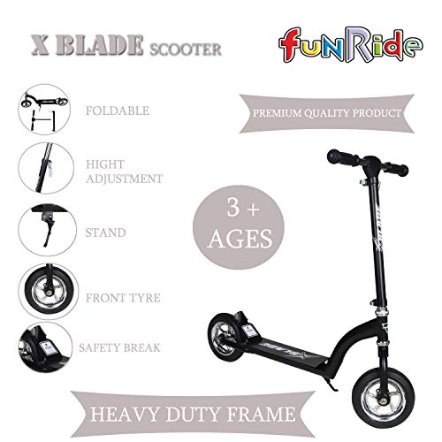 Fun Ride Kids Scooter, Xblade 2 Wheel Kick Scooters for Boys and Girls with Adjustable Height and Rear Suspension Brake 2 Wheels Skate Weight Capacity Upto 50 Kg, Ideal Baby Age 3 Years+ (Black)
