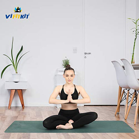 Image of VIFITKIT Yoga Mat Eco Friendly Workout Mat For Yoga Pilates Outdoor Workout With Free Carrying Bag and Strap (Made In India) (BOTTLE GREEN, 4mm)
