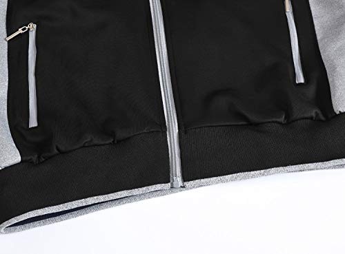 TBMPOY Men's 2 Piece Jacket & Pants Woven Warm Jogging Gym Activewear(Black/Grey,US S)