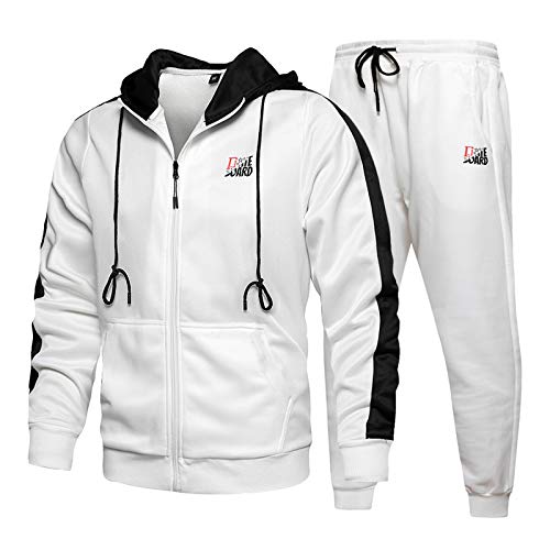 Men's Athletic Tracksuit Set Full Zip Casual Sports Jogging Gym Sweat Suits, White-S