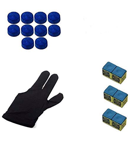 Laxmi Ganesh Billiard Snooker, Pool Cue Stick Combo, Nylon Gloves, 6 Chalk and 10 Pieces Leather Cue Tip (10mm;Blue)