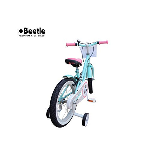 Image of Beetle Bubblegum, 16T, Kids Bike for 5-7 Year olds, Single Speed Cycle with Front Basket and Support Wheels, Height: 3 feet to 4 feet, Blue.