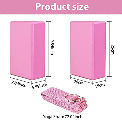 Image of Proberos®Yoga Blocks Set of 2 and Belt- 10×8×5.6 High Density EVA Foam Yoga Bricks with Yoga Strap Superior Traction and Moisture-Proof Ideal for Flexibility Stretching Yoga and Pilates