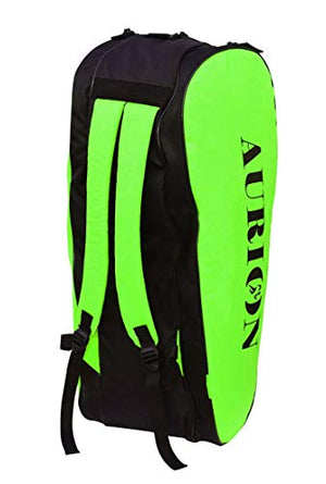 AURION Waterproof and Dustproof Polyester Badminton, Squash Single Shoulder 6 Racquet Bag (Black/Green, 40 L)