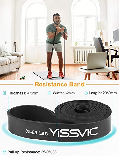YISSVIC Resistance Band for Workout 35-85LBS Pull Up Band with Door Anchor Carry Pouch for Men Women Exercise Heavy Weight - Black, 2080x32x4.5mm