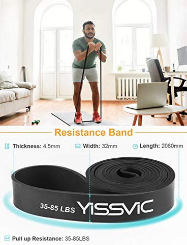 Image of YISSVIC Resistance Band for Workout 35-85LBS Pull Up Band with Door Anchor Carry Pouch for Men Women Exercise Heavy Weight - Black, 2080x32x4.5mm
