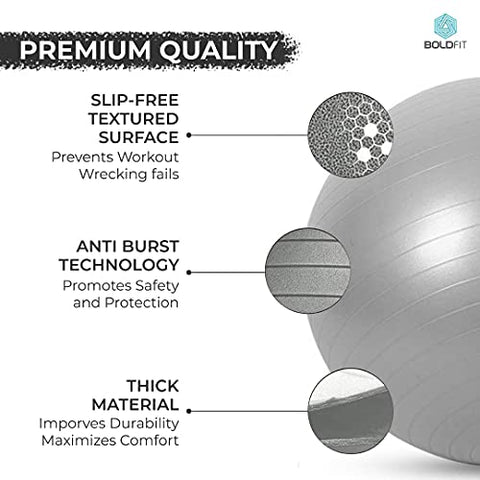 Image of Boldfit Gym Ball for Exercise & Yoga with Pump, Anti Burst Swiss Birthing Ball for Workout & Fitness. Stability Ball for Men & Women. Exercise Ball Usable in Home & Gym - Gym Ball 65 cm, Grey
