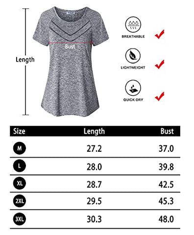 Image of Vindery Workout Tshirts for Women, Ladies Gym Short Sleeve Sport Tops Casual Active Tops Slim Fit Jogging Hiking Training Clothes Outdoor Activewear Soft Lightweight, Grey L