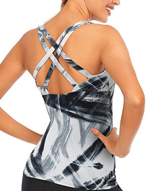 Workout-Clothes-Yoga-Tank-Tops-for-Women-with Built in Bra-Activewear-Athletic-Tennis Sports Exercise Shirts Racerback Compression Fitness Criss Cross Back Siberia S