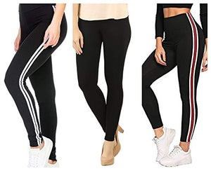 Fitg18® Gym wear Leggings Ankle Length Free Size Workout Trousers | Stretchable Striped Leggings | High Waist Sports Fitness Yoga Track Pants for Girls & Women (Black) (WRW BLACK 2, Free Size)