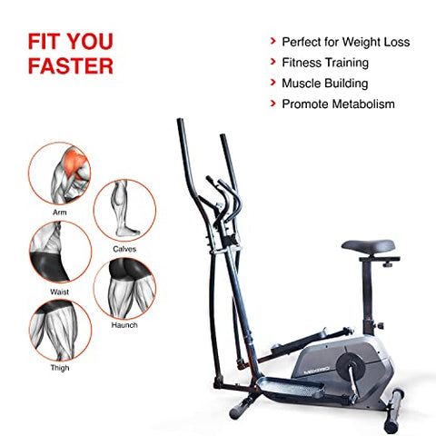 Image of WELCARE MP 6066 Elliptical Cross Trainer with LCD Display, Adjustable SEAT, Hand Pulse Sensor, Adjustable Resistance for Home USE (DIY Installation with Video Call Assistance)