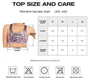 Chisportate Women's Strappy Sports Bra Removable Padded Bra Comfort Yoga Bra Tops Activewear for Workout Running Fitness, Buddha Vintage, Large