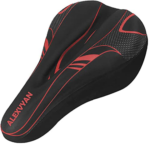 Image of AlexVyan Soft Bicycle Silicone Gel Saddle Cover ( 11*7.5 Inch) Cycling Cushion Pad City Cycle Seat Cover Gym Cycle Gel Cover -Fits Narrow/Slim Seats (Black and Red)