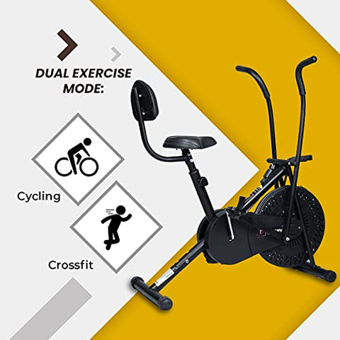 Image of INALSA Air Bike Exercise Cycle Indoor Bike | Cardio Home Workout | Multi Position Handle Grip | Height Adjustable Seat | Cushioned Back Rest | Digital Display | (Black) (FFAB-01R) FITTYFY Range