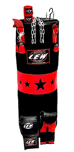 LEW Punching Bag Combo 9 Piece Boxing Set Filled with Heavy Bag Gloves Ceiling Hook Chains Hand Wraps Training Kickboxing Muay Thai MMA Boxing Punching Bag