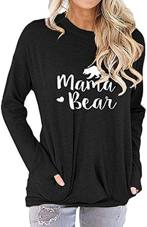 Akihoo Mama BearT Shirts Women Graphic Long Sleeve Funny Inspirational Teacher Fall Sweatshirt Tunics Tops with Pockets M