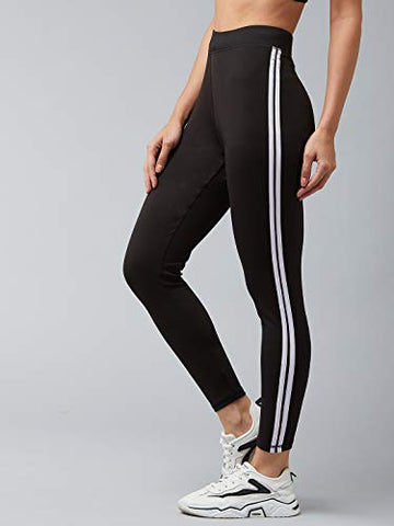 Image of BLINKIN Yoga Gym Workout Trackpants and Active Sports Fitness Highwaist Stripped Tights for Women|Girls(5550,Color_Black with White Stripes,Size_5XL)